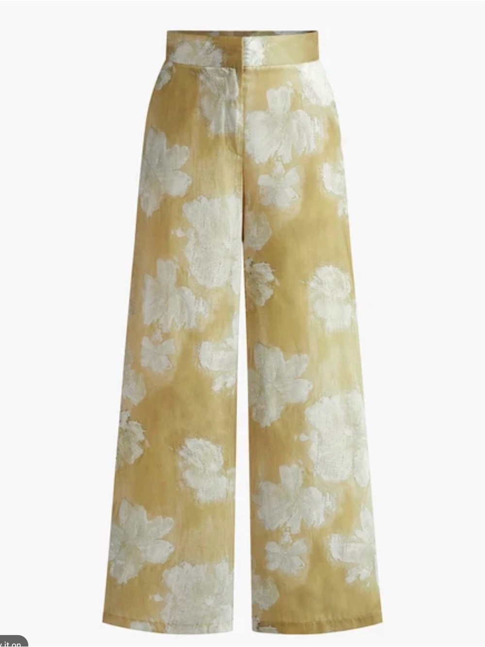 Commense Pale Yellow Floral Wide-Leg Jacquard Trousers